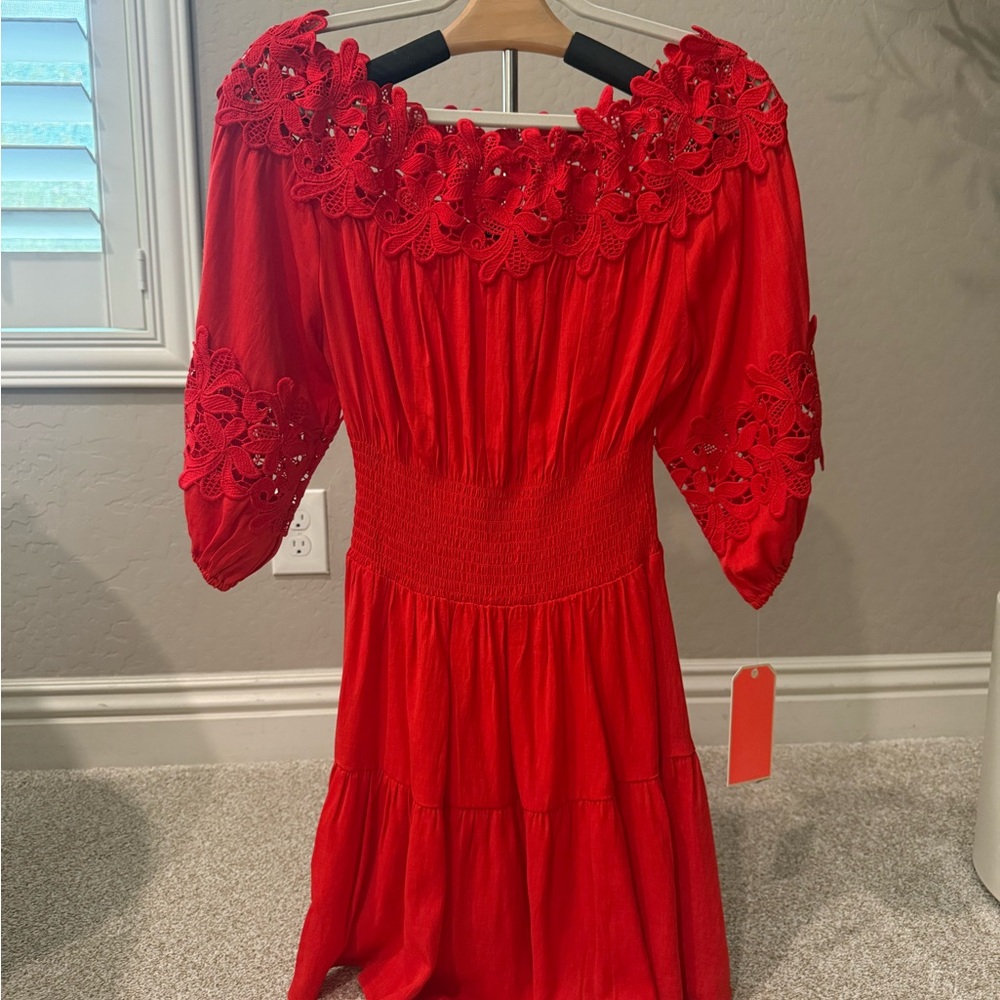 Gianni Bini Vibrant Red Lace Long Sleeve Dress